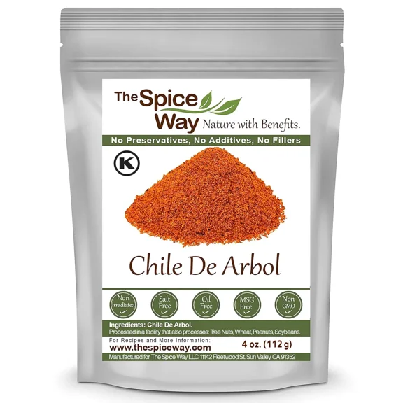 The Spice Way Chile De Arbol Powder - Central American cuisine – All Natural - Resealable Pouch - 4 Oz.