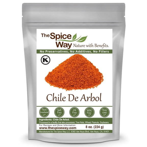 The Spice Way Chile De Arbol Powder - Central American cuisine  All Natural - Resealable Pouch - 8 Oz.