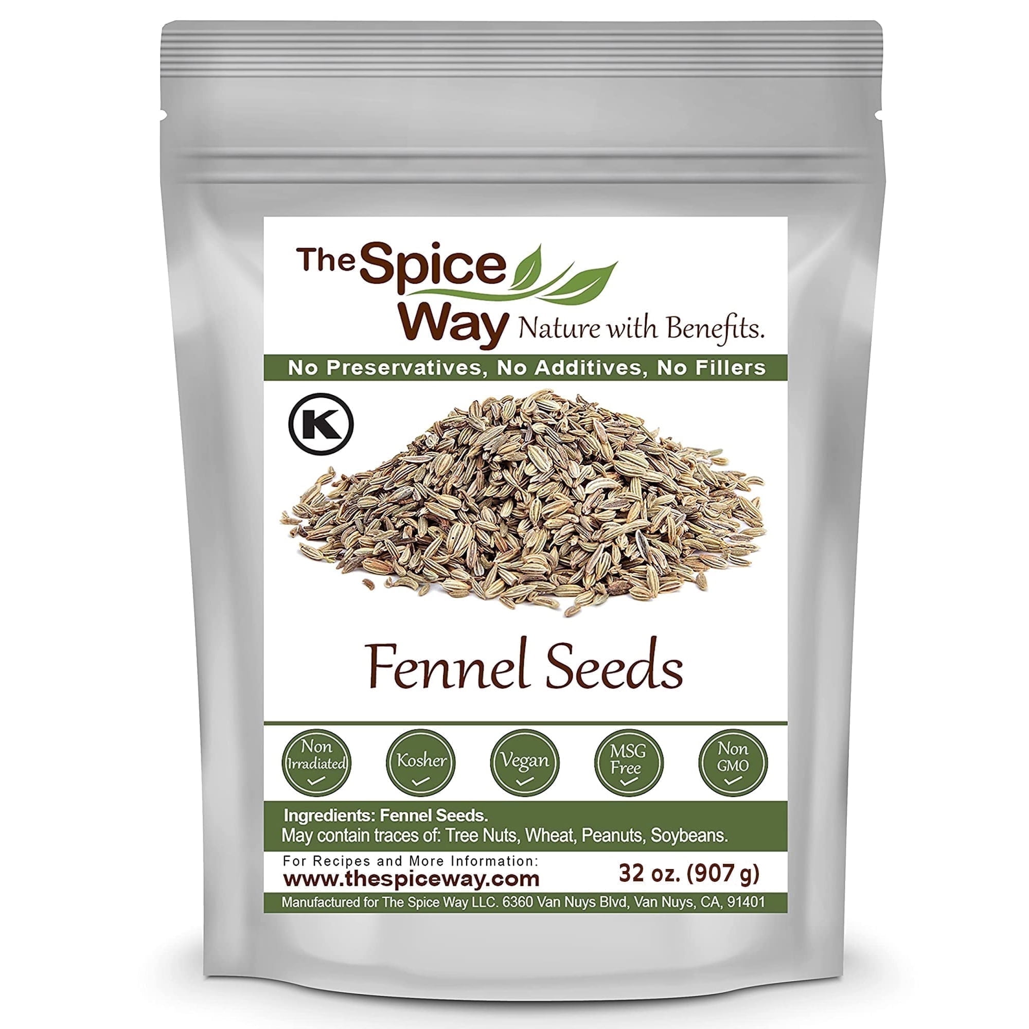 The Spice Way Fennel Seeds Whole - All Natural, Resealable Pouch, 32 oz