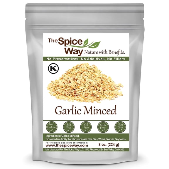 The Spice Way Minced Garlic - US Grown Whole Bulk Dehydrated Dried Garlic Flakes - 8 oz
