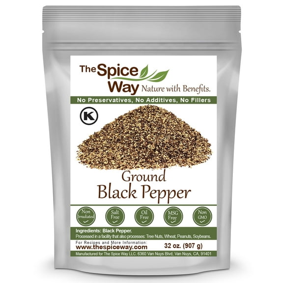 The Spice Way Ground Black Pepper - European, Middle Eastern, Asian, and American cuisine Spice Blend  All Natural - Resealable Pouch - 32 Oz.