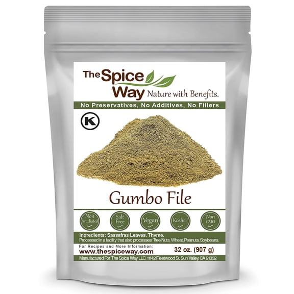 The Spice Way Gumbo File - Premium Ground Sassafras Tree Leaves, Great for Cajun, Creole Dishes, 32 oz