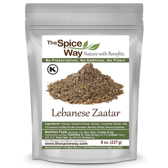 The Spice Way Lebanese Zaatar - Middle Eastern Cuisine Spice Blend All Natural With Hyssop and Sumac 8oz.