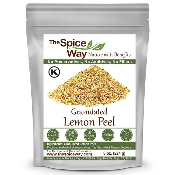 The Spice Way Lemon Peel Granules - European, Middle Eastern, Asian, and American cuisine Spice Blend  All Natural - Resealable Pouch  8 Oz.