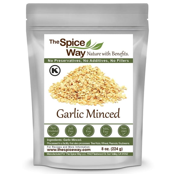 The Spice Way Minced Garlic - US Grown Whole Bulk Dehydrated Dried Garlic Flakes, more Coarse than Dry Powder - 8 oz.