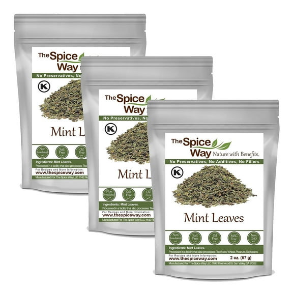 The Spice Way Mint Leaves - All Natural Spice Blend, Pack of 3 Resealable Pouch - 2oz