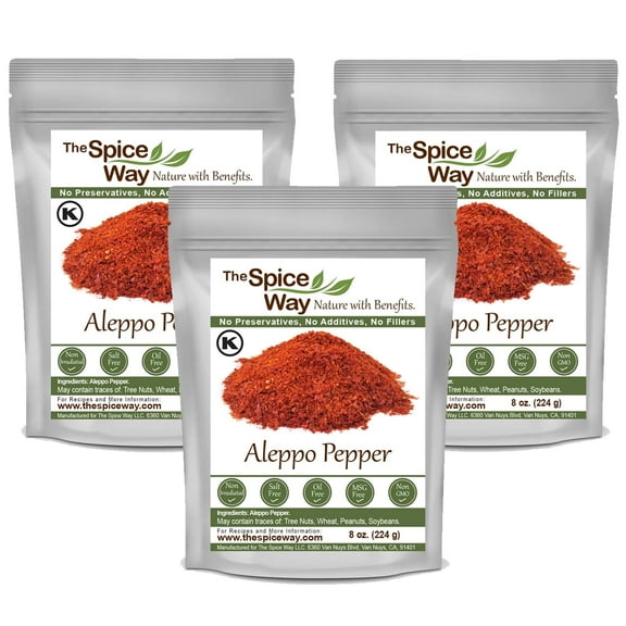 The Spice Way Premium Aleppo Pepper - All Natural Middle Eastern Cuisine - Resealable Pouch - 8 oz - Pack of 3