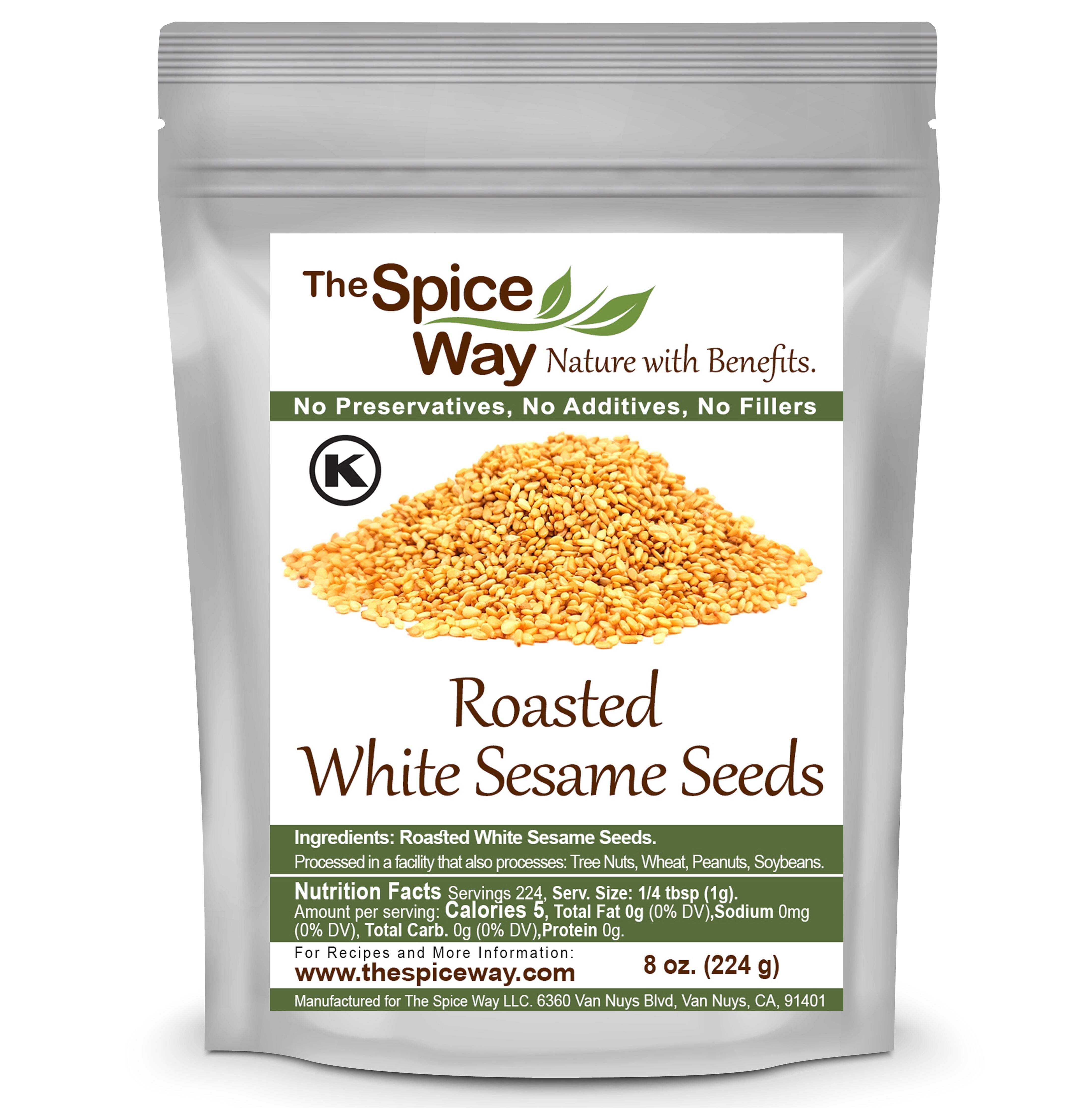 The Spice Way Roasted White Sesame Seeds - Middle Eastern and Asian cuisine  All Natural - Resealable Pouch - 8 Oz.