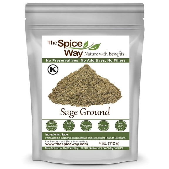 The Spice Way Sage Ground - Dried Herb Leaves Powder - Kosher Certified Pure and Authentic Culinary Delight - 4 oz
