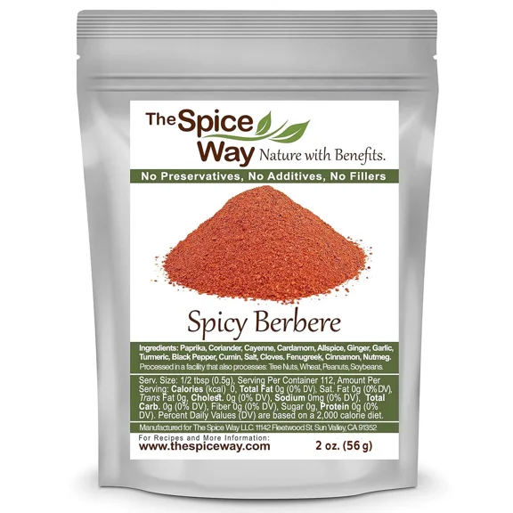 The Spice Way Spicy Berbere - A Hot Ethiopian Berbere Blend All Natural Resealable Pouch - 2 oz.