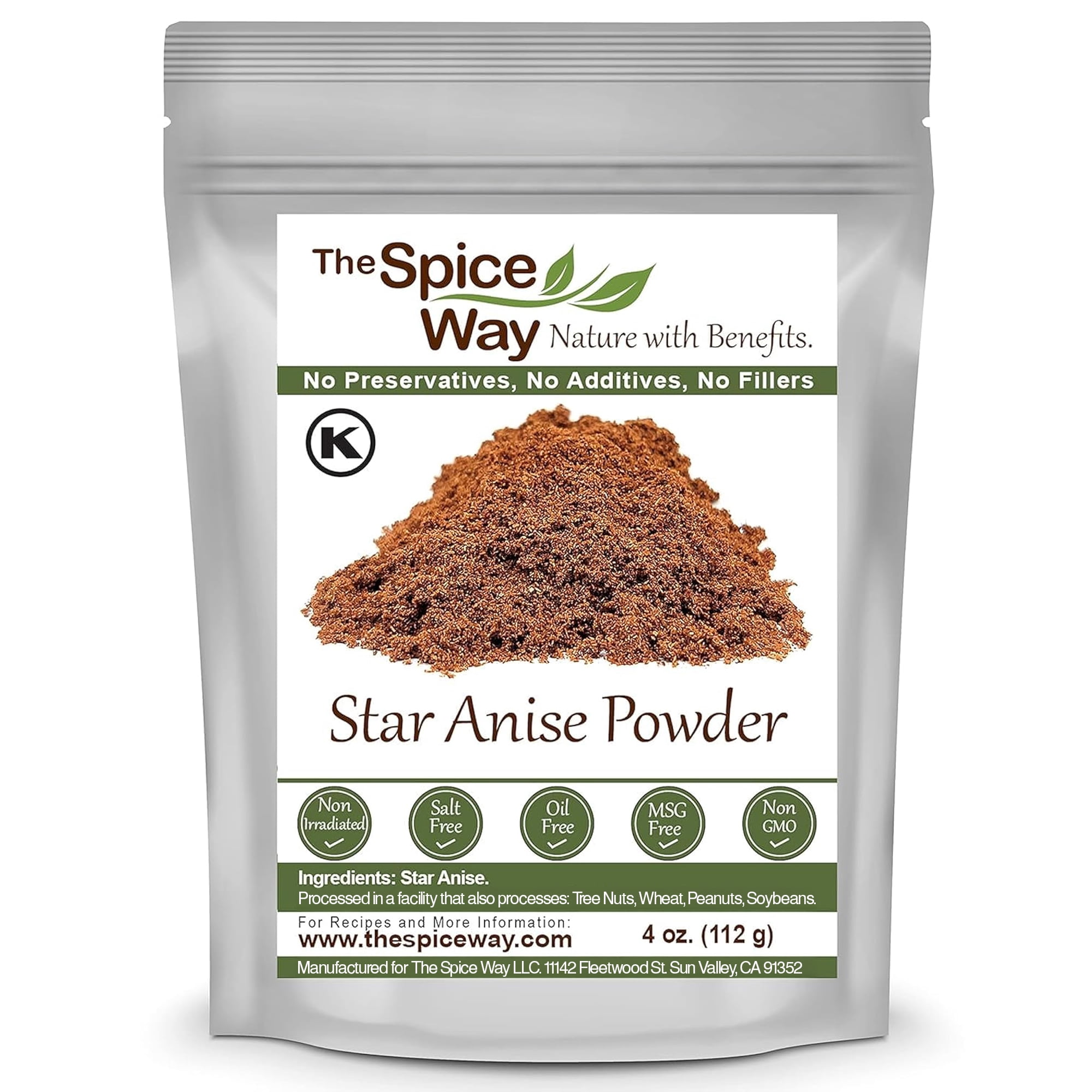 The Spice Way Star Anise Ground - Oriental & Middle Eastern Cuisine, 100% Natural - 4 oz