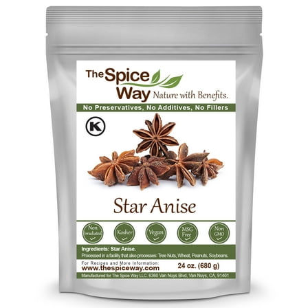The Spice Way Star Anise – Whole Spice – 100% Natural - Resealable Pouch – 24 Oz.
