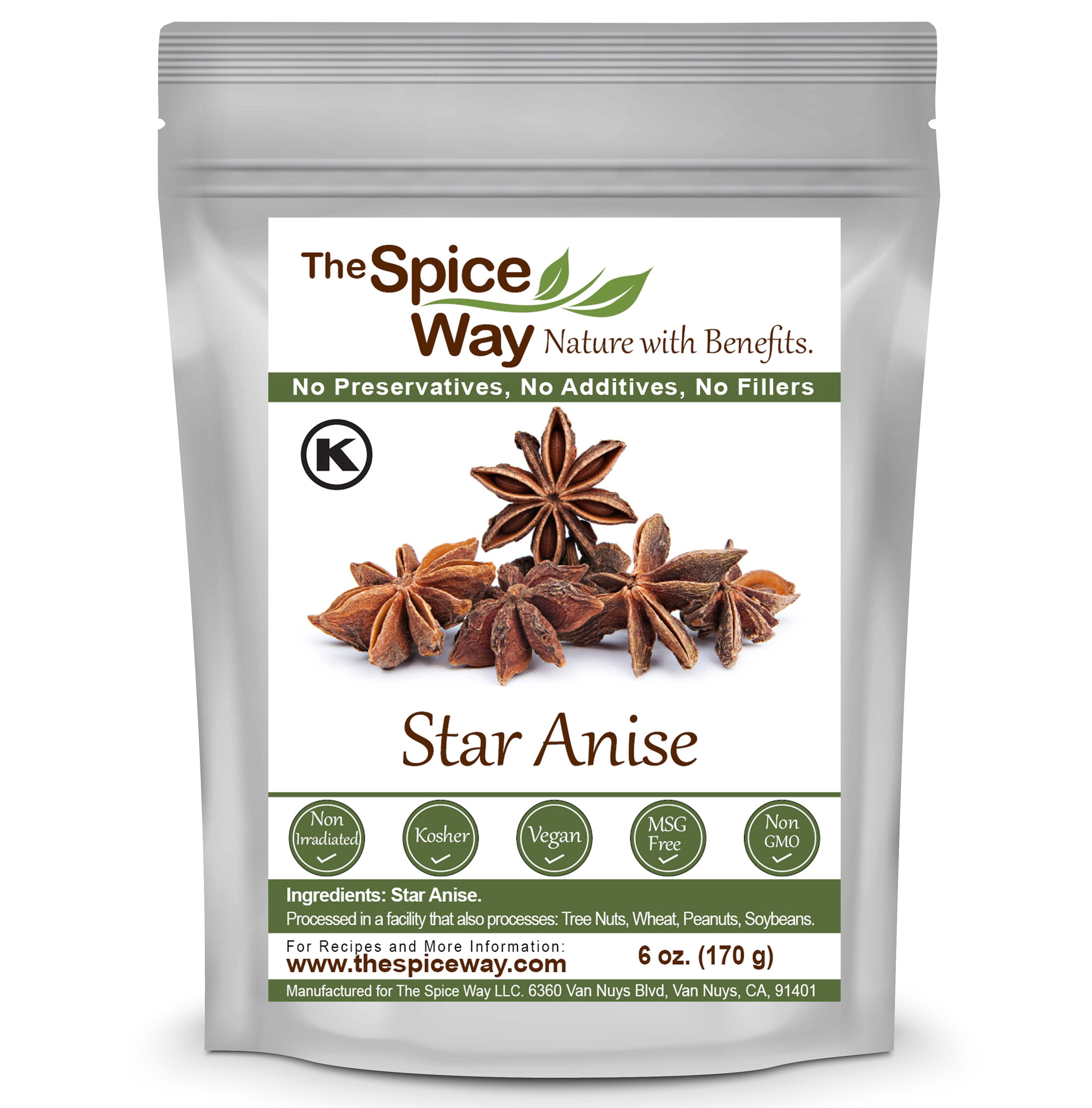 The Spice Way Star Anise Whole Spice 100% Natural - Resealable Pouch 6 oz.