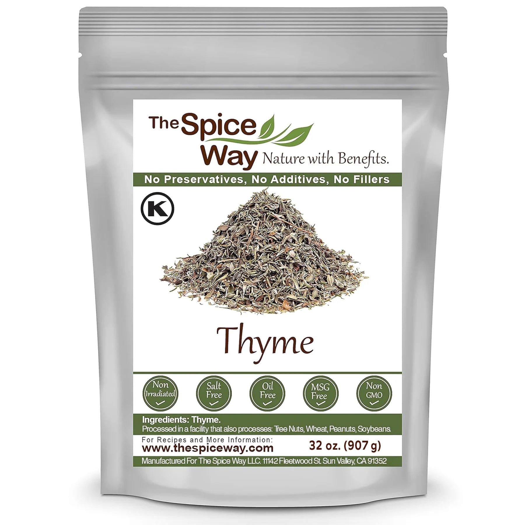 The Spice Way Thyme Leaves – Middle Eastern, Asian and American cuisine Spice Blend – All Natural – Resealable Pouch – 32 oz.