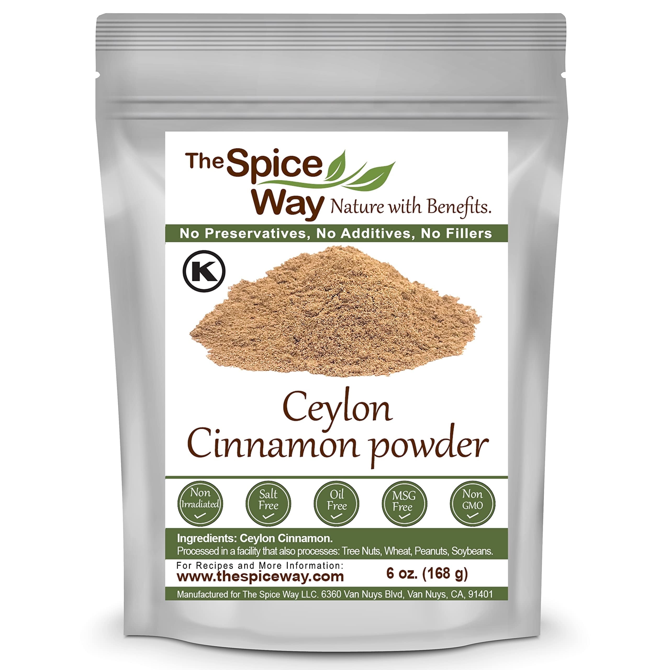 The Spice Way True Cinnamon Ceylon Powder, Gluten Free, Organic Ground Ceylon Cinnamon - 6 Oz