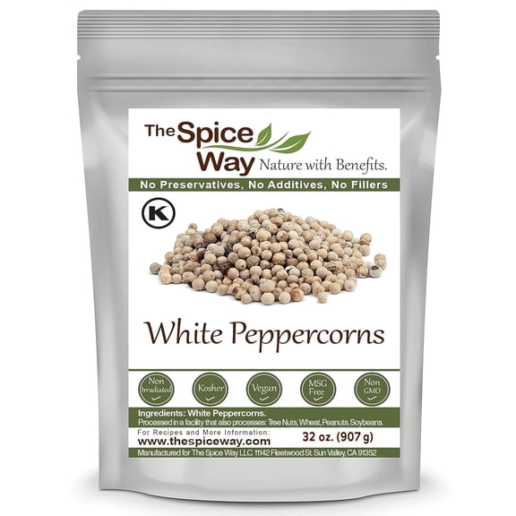 The Spice Way White Peppercorns - Chinese and Asian cuisine All Natural - Resealable Pouch - 32 Oz.