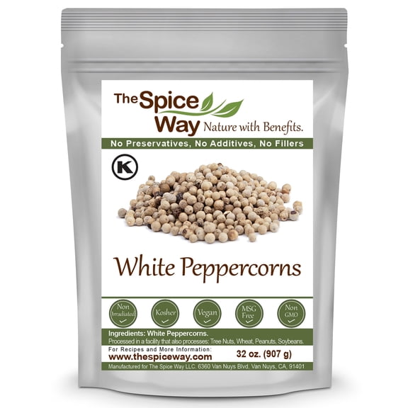 The Spice Way White Peppercorns - Chinese and Asian cuisine All Natural - Resealable Pouch - 32 Oz.