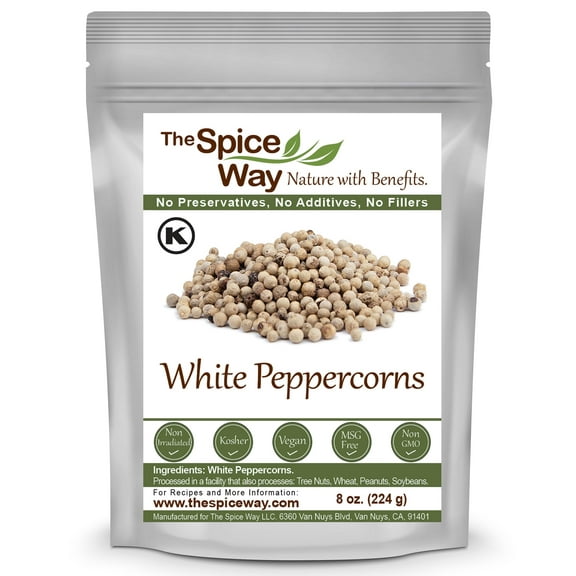 The Spice Way White Peppercorns - Chinese and Asian cuisine All Natural - Resealable Pouch - 8 Oz.