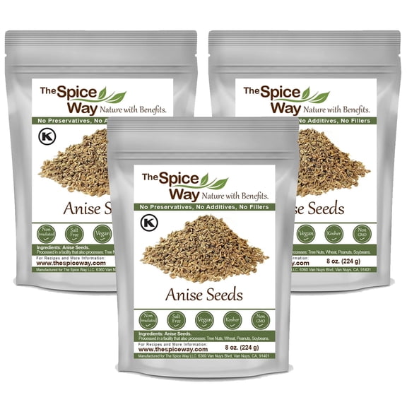 The Spice Way Whole Anise Seed - 100% Natural Whole Spice - Resealable Pouch - 8oz - Pack of 3
