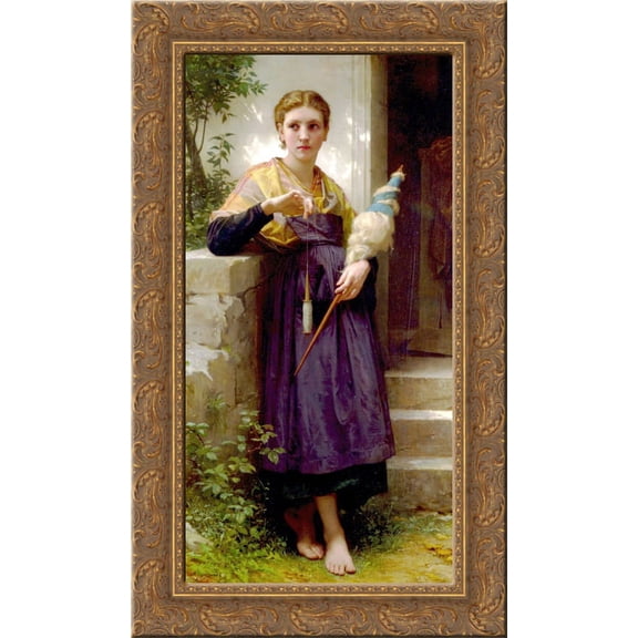 The Spinner 24x16 Gold Ornate Wood Framed Canvas Art by William-Adolphe Bouguereau