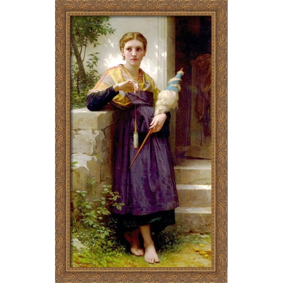 The Spinner 24x40 Large Gold Ornate Wood Framed Canvas Art by William-Adolphe Bouguereau