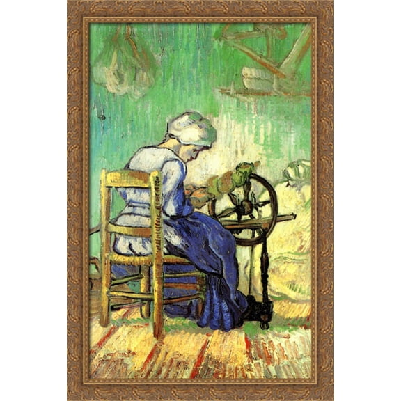 The Spinner (after Millet) 26x40 Large Gold Ornate Wood Framed Canvas Art by Vincent van Gogh