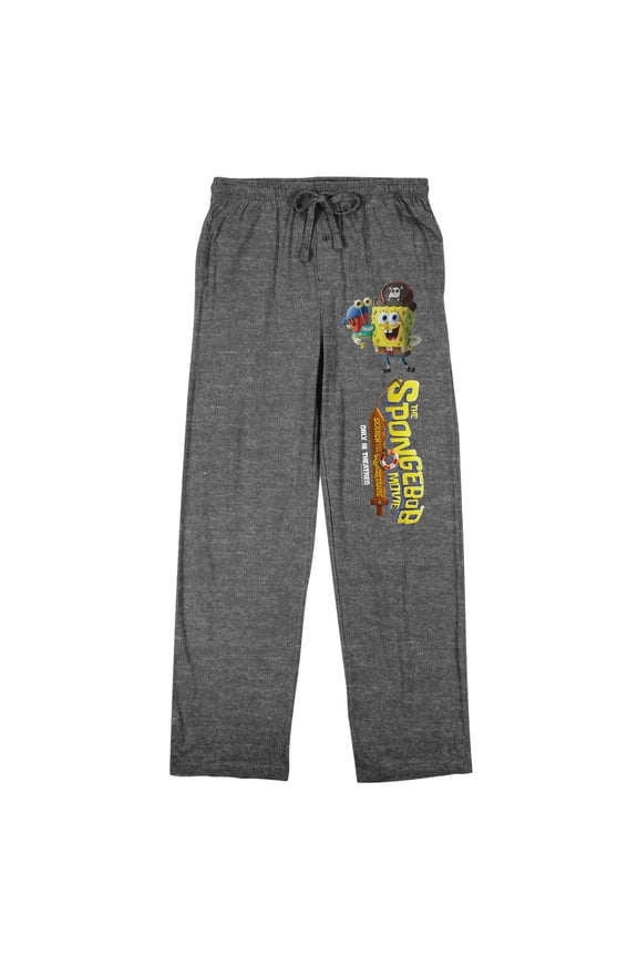 The SpongeBob Movie: Search For SquarePants Pirate Title Men's Heather Gray Sleep Pajama Pants-XXL
