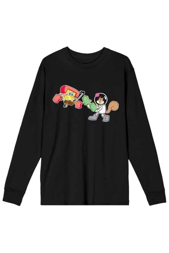 The SpongeBob SquarePants Fighting with Sandy Mens Long Sleeve Tee- S