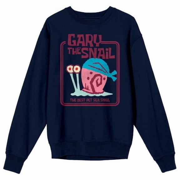 The Spongebob Movie Gary The Snail Adult Navy Crew Neck Long Sleeve Sweatshirt-Large