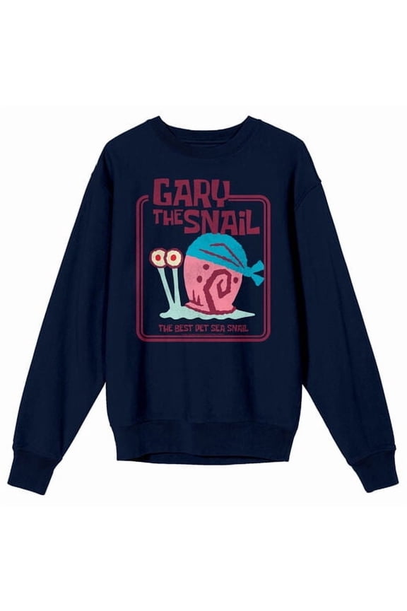The Spongebob Movie Gary The Snail Adult Navy Crew Neck Long Sleeve Sweatshirt-XL