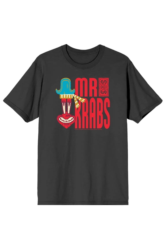 The Spongebob Movie Mr. Krabs Dollar Bill Adult Charcoal Crew Neck Short Sleeve T-shirt-XL