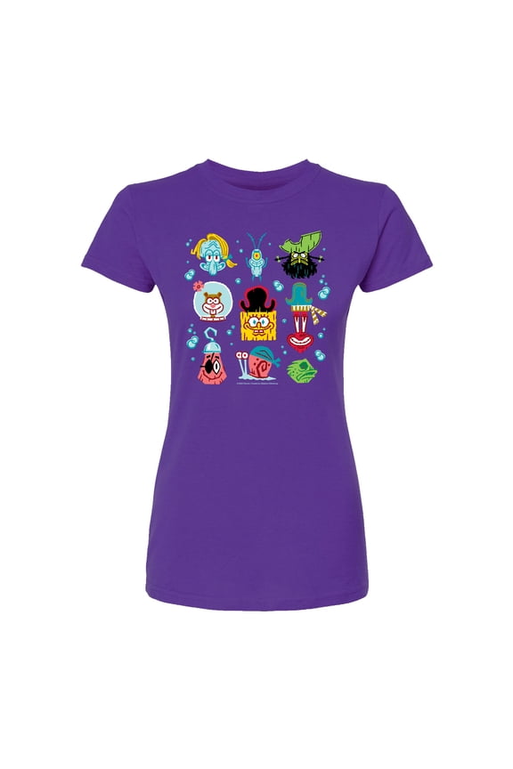 The Spongebob Movie: Search For Squarepants - Grid - Juniors Fitted Short Sleeve Graohic T-Shirt