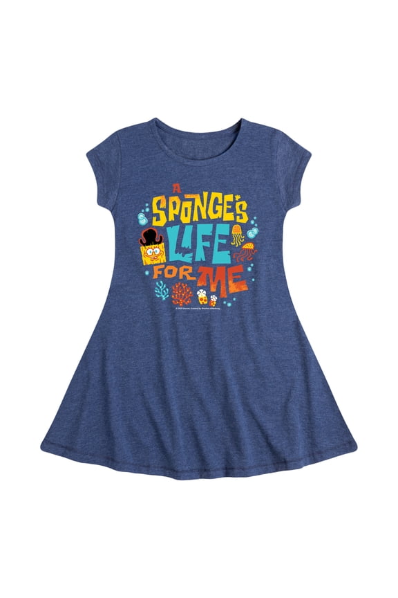 The Spongebob Movie: Search For Squarepants - Sponges Life For Me - Youth Girls Fit And Flare Short Sleeve Dress
