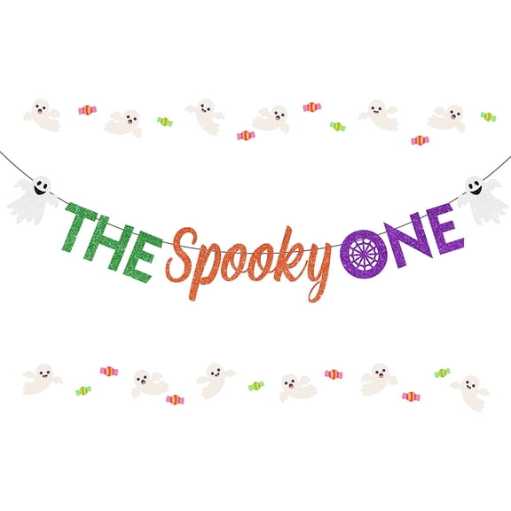 The Spooky One Banner Orange Purple Green - Halloween 1st Birthday Garland For Boy Girl Pumpkin Theme First Birthday Party Decorations