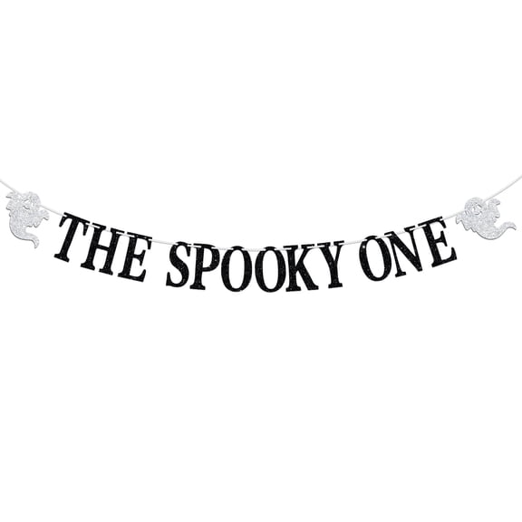 The Spooky One Glitter Banner, Black and Silver, Ghost Garland, Halloween First Birthday Party Decoration
