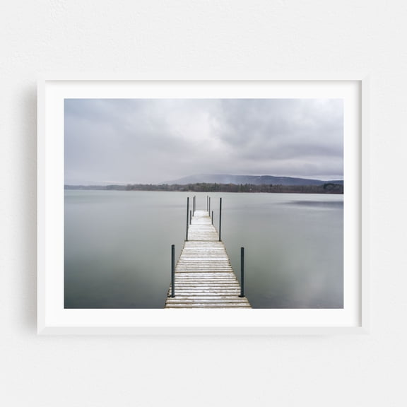 The Squall - Photography Lake Winter Scenic Nature Water Foggy White Framed Wall Art Print 12 x 16 inches