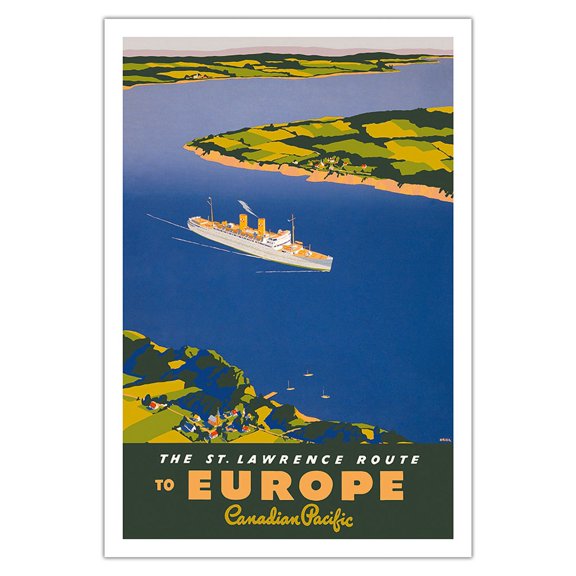 The St. Lawrence River Route to Europe - Canadian Pacific Ocean Services (CPOS) - Vintage Ocean Liner Travel Poster by Grier c.1940 - Fine Art Matte Paper Print (Unframed) 30x44in