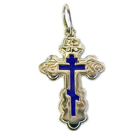 The St. Olga Cross Sterling Silver With Blue Enamel 1 3/4 inch