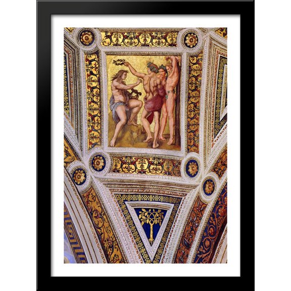 The Stanza della Segnatura Ceiling: Apollo and Marsyas [detail: 1] 28x40 Large Black Wood Framed Print Art by Raphael