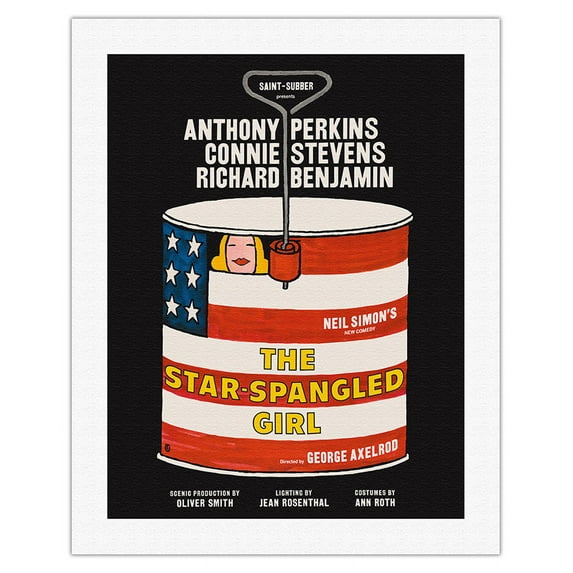 The Star-Spangled Girl - Starring Anthony Perkins and Connie Stevens - Vintage Broadway Poster c.1966 - Fine Art Rolled Canvas Print 20in x 26in