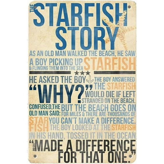 The Starfish Story Inspirational Quote Vintage Metal Tin Sign Wall Decor Art 12x8 Inch