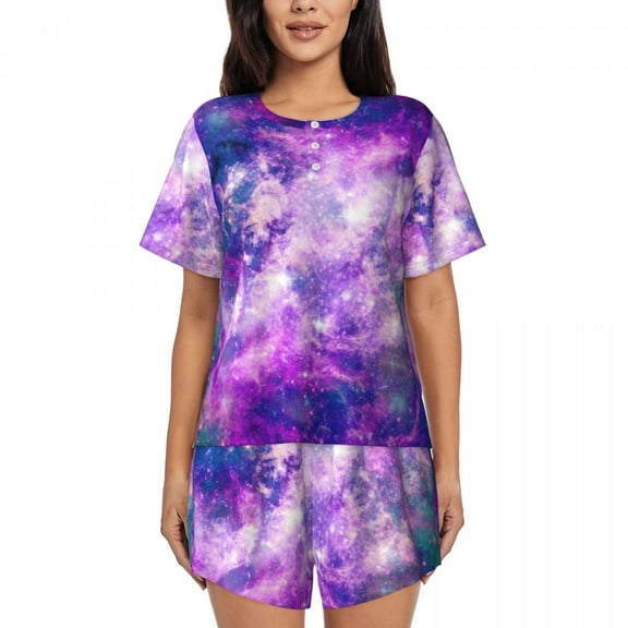 The Starry Night Pajamas Abstract Ombre Print Short Sleeve Retro Pajama Sets 2 Pieces Room Spring Nightwear Gift