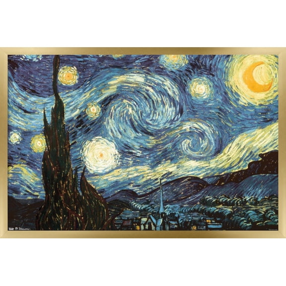 The Starry Night by Vincent van Gogh Wall Poster, 22.375" x 34", Framed