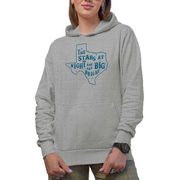 The Stars at Night Are Big and Bright with Texas State Map Art Merch Gift, Heather Grey Hooded Sweatshirt or Hoodie, Small