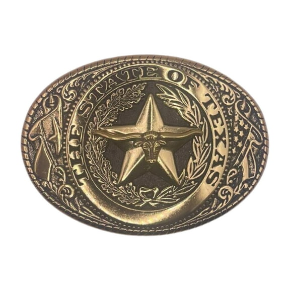 The State of Texas Bull Star Emblem Gold Tone Unisex Fashion Western Cowboy Belt Buckles