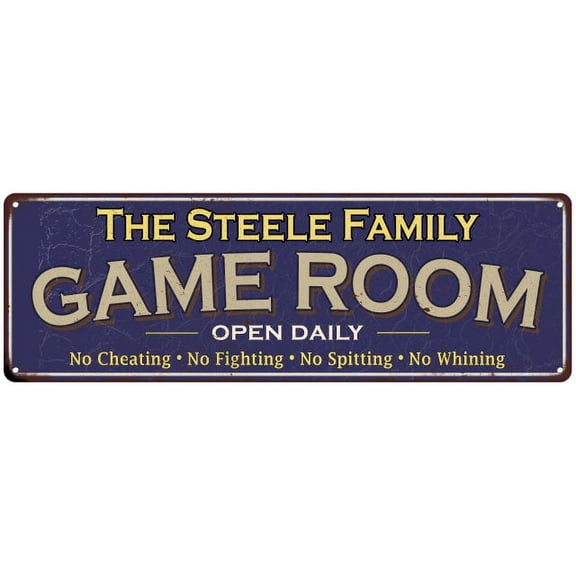 The Steele Family Gift Blue Game Room Metal 6x18 Sign 206180037461