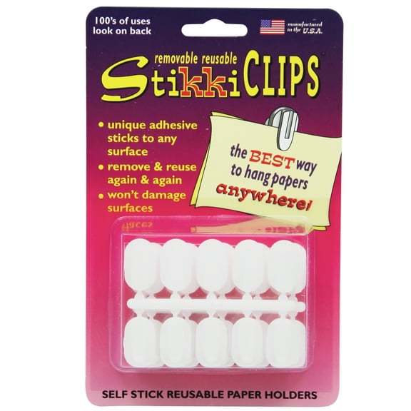 StikkiWorks StikkiCLIPS Adhesive Clips, White, Pack of 30