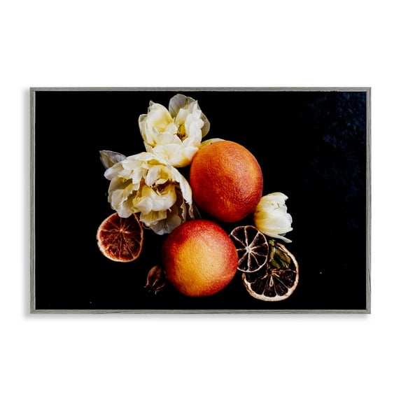 The Still Spring Fruit Gray Framed Giclee Art, design by Amy Carroll