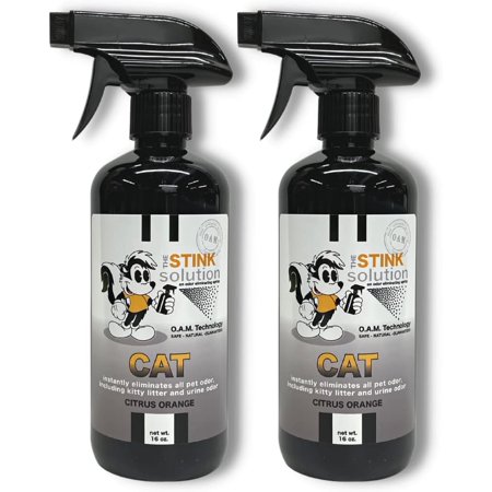 The Stink Solution Cat Odor Eliminator Spray Deodorizer for Cat Litter 2 16 oz Bottles Citrus Orange