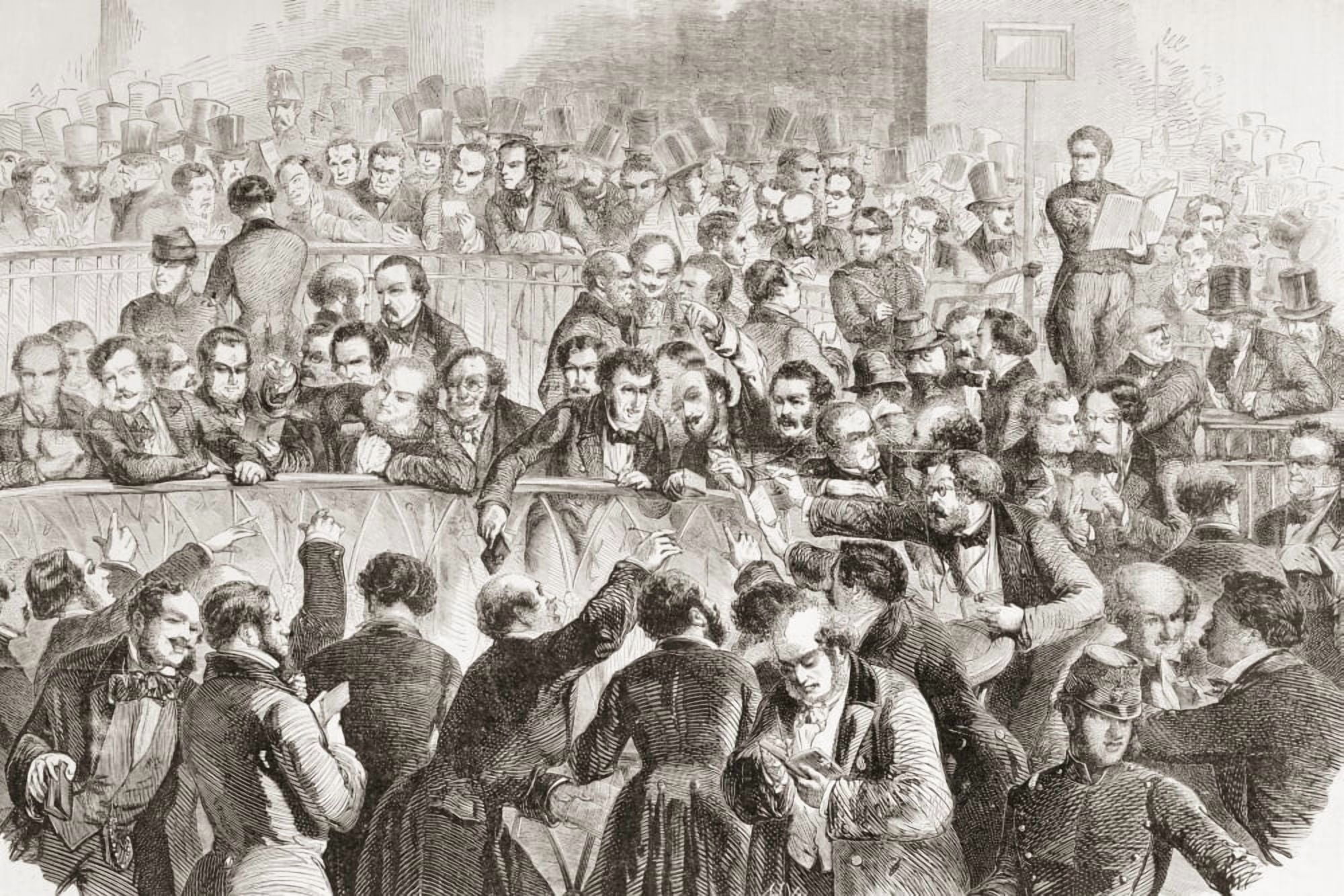 The Stock Exchange In Paris France In The 1850s From Lunivers Illustre Published Paris 1858 Canvas Art - Ken Welsh Design Pics (18 x 12)